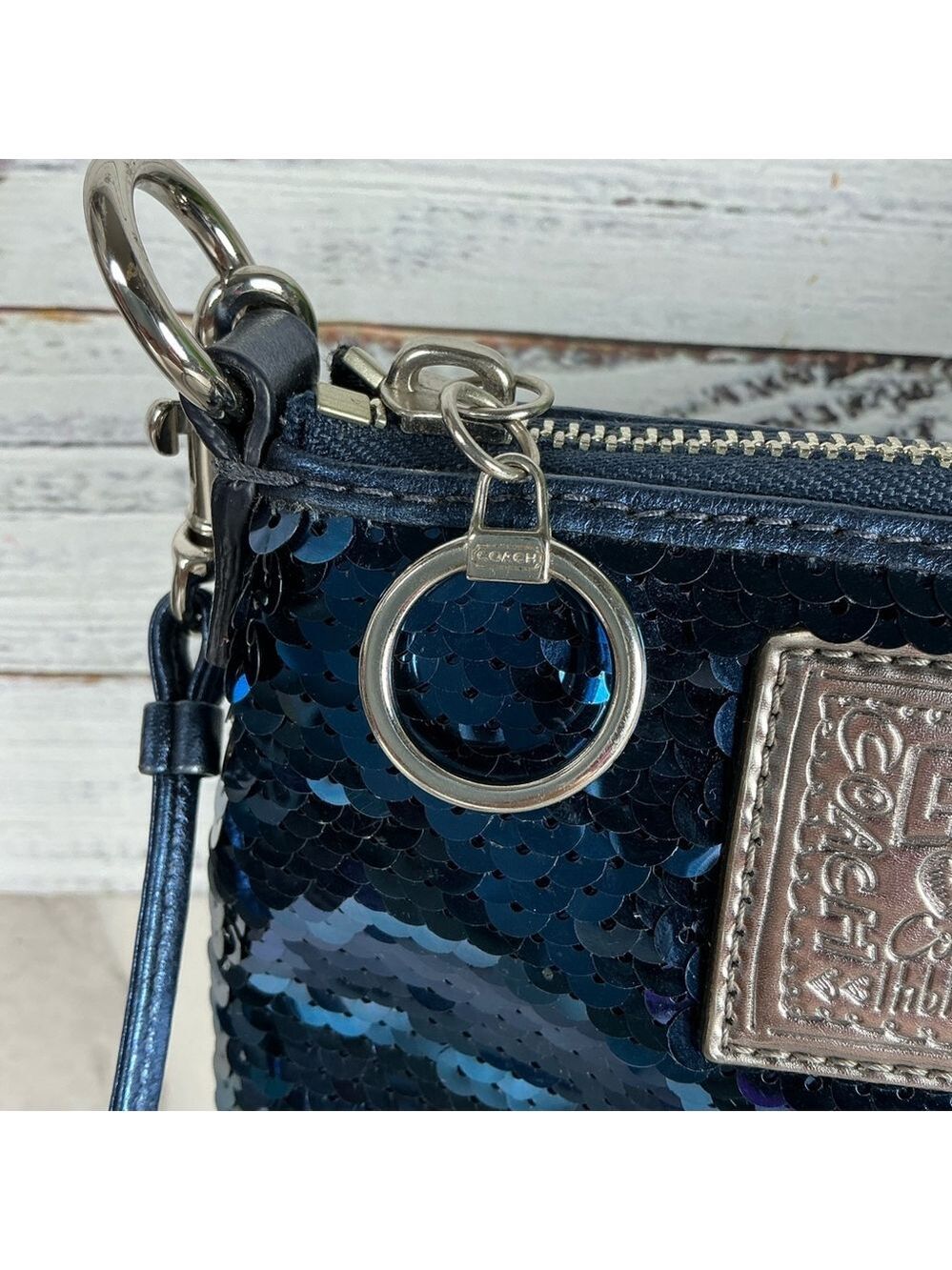 Coach Vintage Poppy Sequins Metallic Blue Sequin‎ Crossbody Bag - Picture 5 of 11